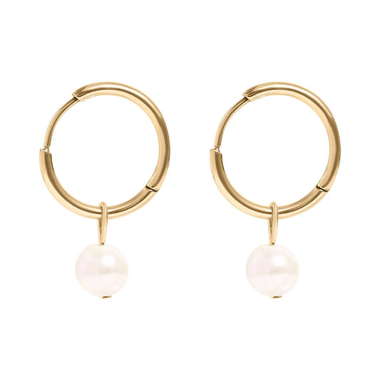 18K Gold PVD Stainless Steel Pearl Charm Huggie Hoop Earrings