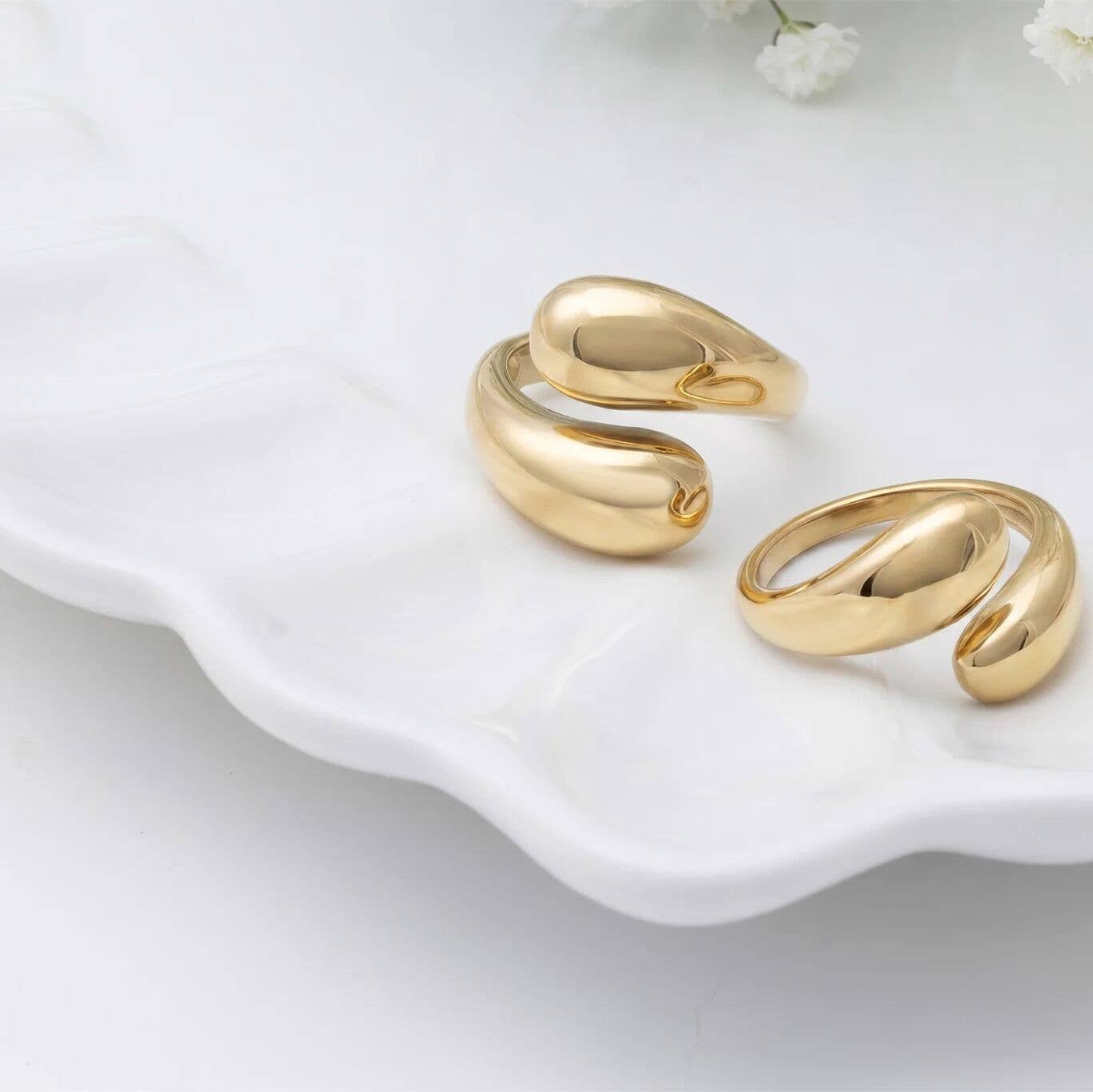 18K Gold Stainless Steel Duo Drop Ring