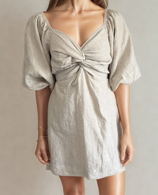 Noelle Linen Bubble Sleeve Dress
