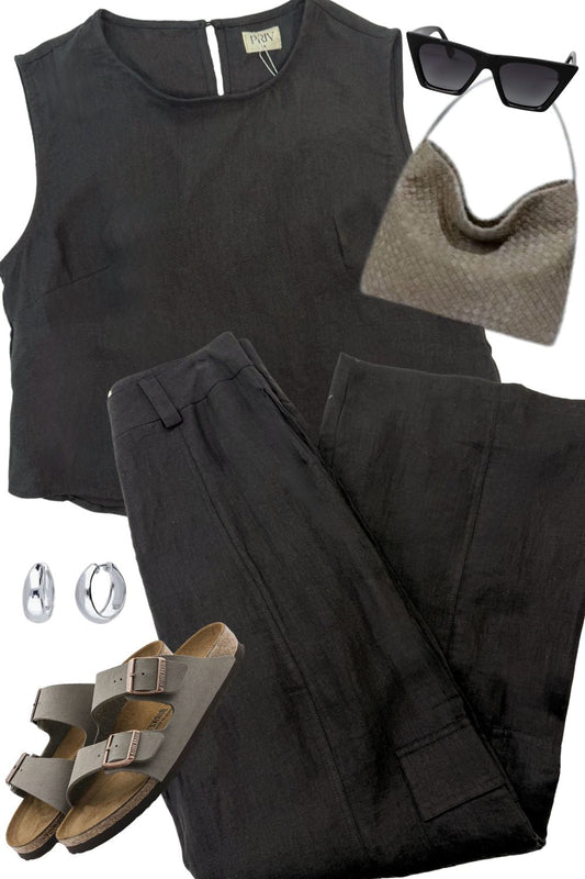 PRIV: Nina Linen Tank - Black