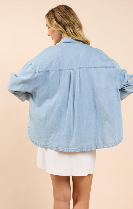 Energize Buttoned Shacket W Curve Hem