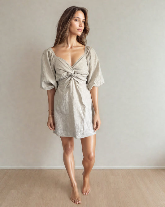 Noelle Linen Bubble Sleeve Dress