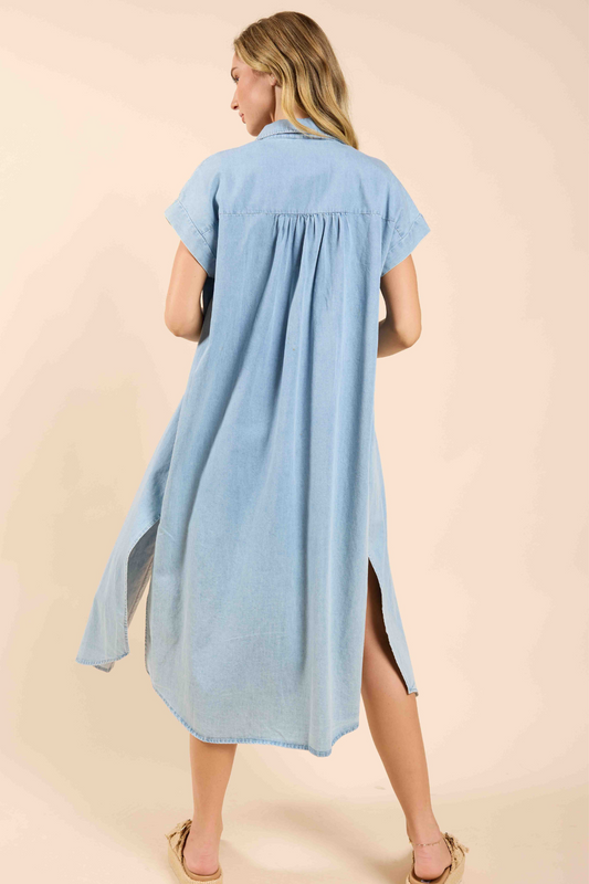 Energize Button Shirt Dress W Side Slits