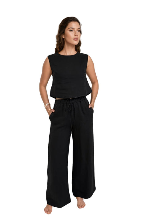 PRIV: Nina Linen Tank - Black